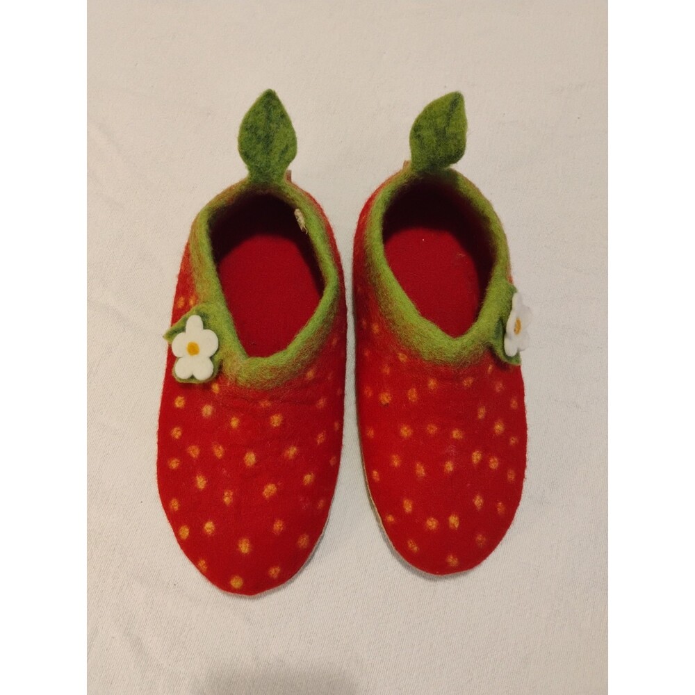 Hand Felted Strawberry Slippers By Naturliches Sz 42 Adults Women's